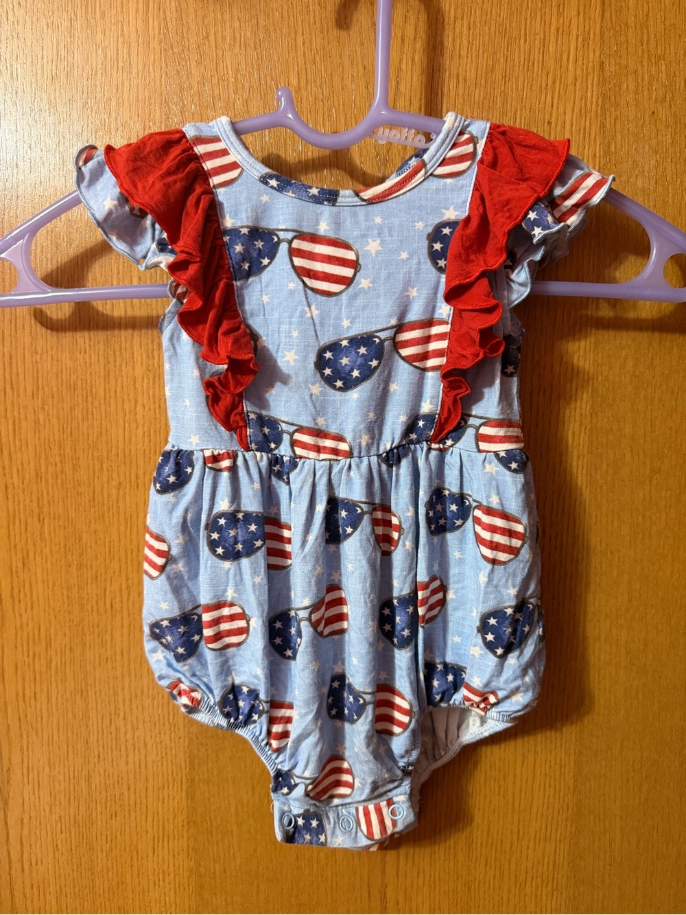 Caden Lane Red, Blue & White Flag Balloon Ruffle One-Piece